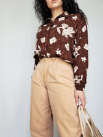 Load image into Gallery viewer, Vintage 80s brown floral long sleeve minimalist shirt blouse
