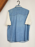 Load image into Gallery viewer, Vintage 90s blue jeans lace detailed denim shirt top
