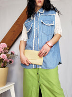 Load image into Gallery viewer, Vintage 90s blue jeans lace detailed denim shirt top
