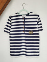 Load image into Gallery viewer, 90s Vintage blue striped nautical buttons collar T-shirt tee
