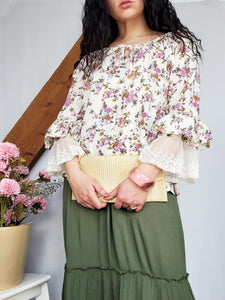 Vintage Y2K 00s floral flare sleeve wide Bohemian top