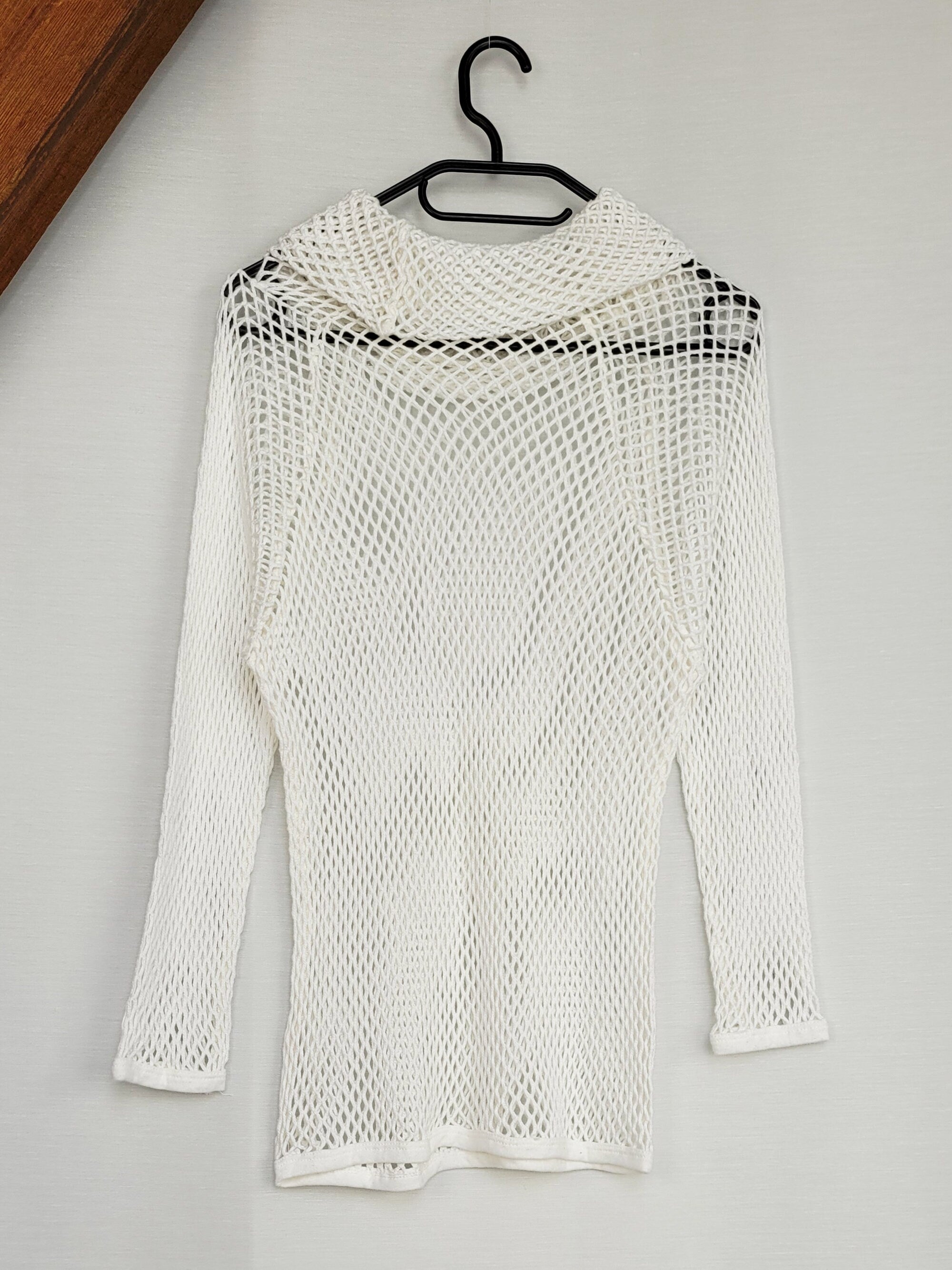 Vintage 90s white sheer net knit roll neck jumper top