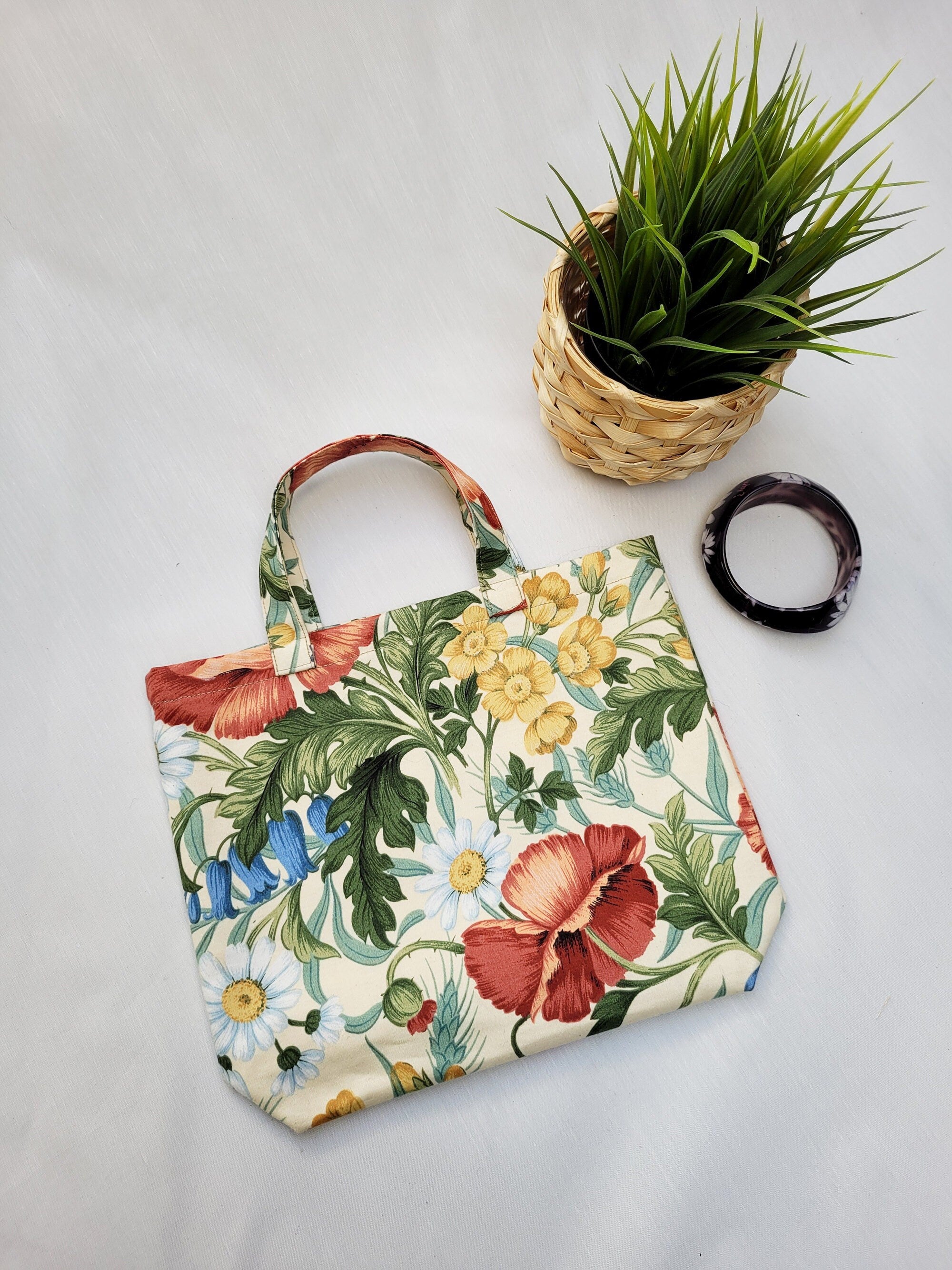 Vintage 90s floral print square small tote bag