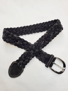 Vintage 90s black faux suede woven wide belt
