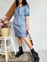 Load image into Gallery viewer, Vintage 90s blue denim baby doll mini dress
