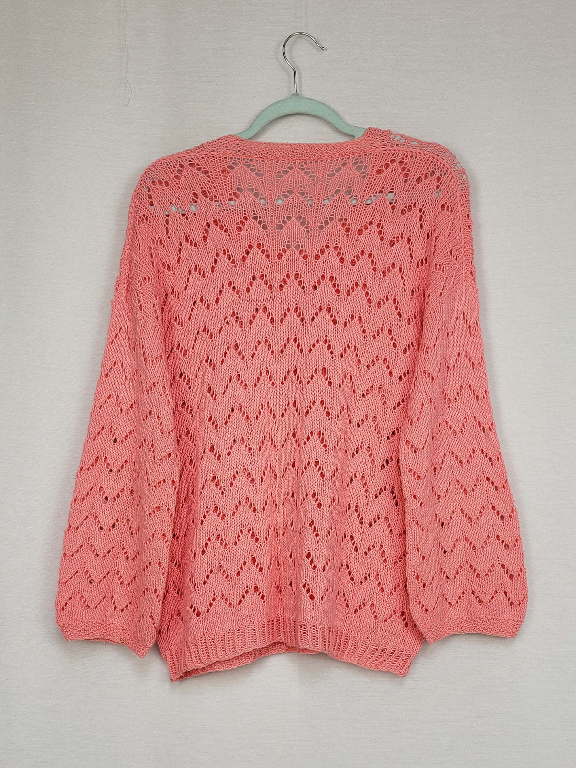 Vintage 90s handmade cable knit sheer pink sweater