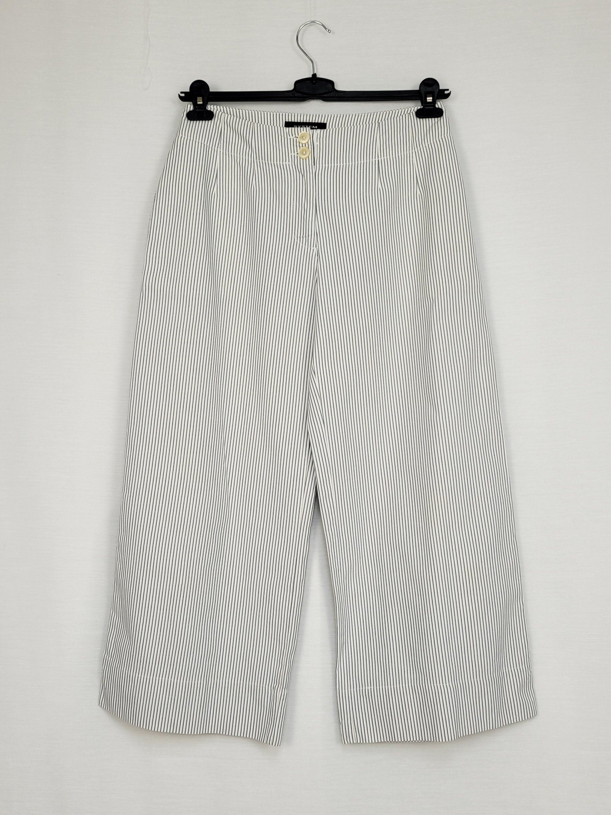 Vintage 90s white striped wide cropped ankle pants