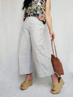 Load image into Gallery viewer, Vintage 90s white striped wide cropped ankle pants
