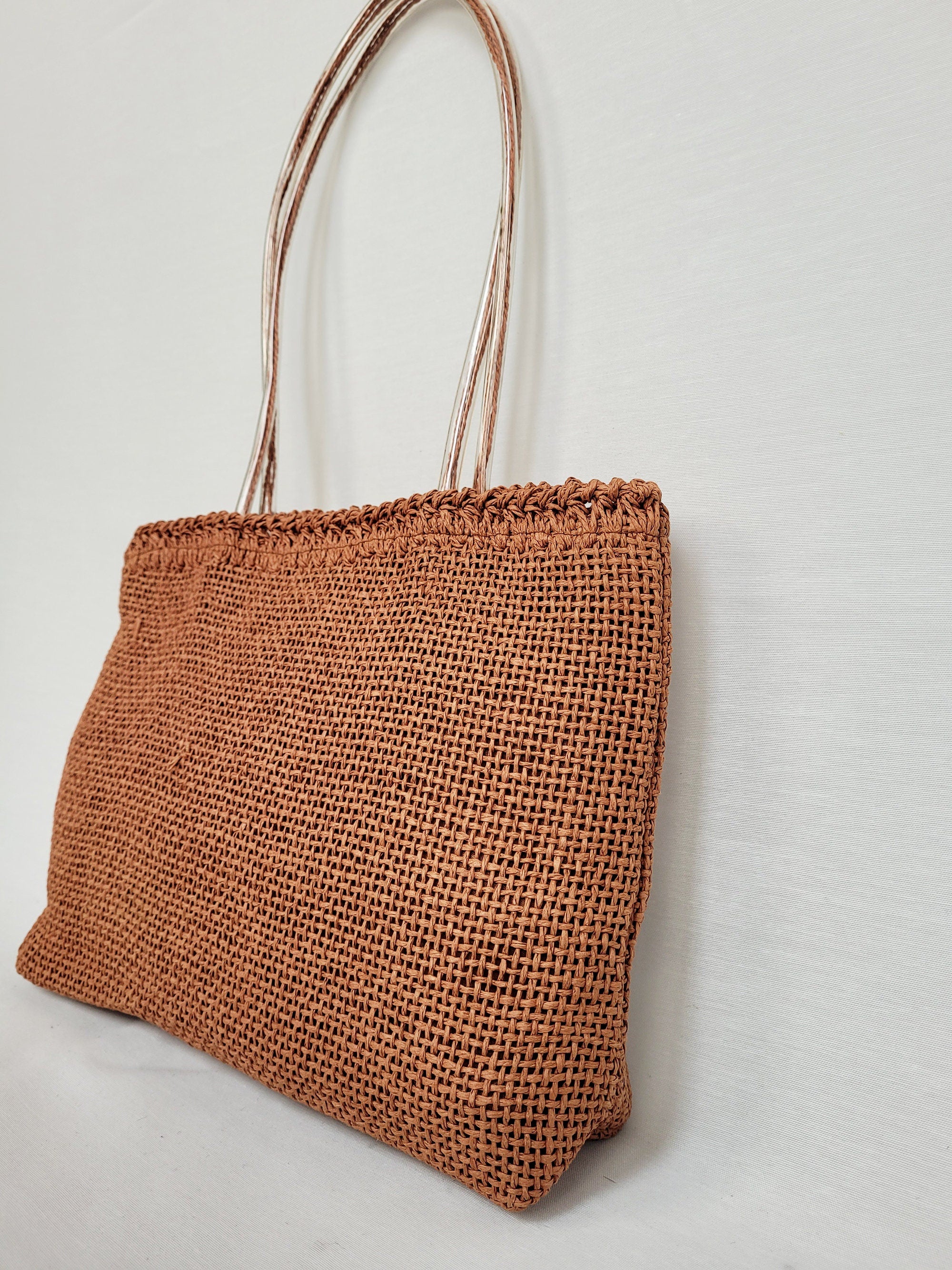 Vintage 90s burnt red straw square shoulder bag