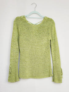 Vintage 90s minimalist green knit flare sleeve jumper