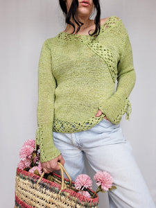 Vintage 90s minimalist green knit flare sleeve jumper