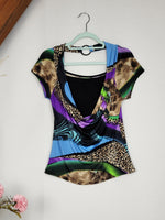 Load image into Gallery viewer, Vintage 00s Y2K draped abstract animal print blouse top
