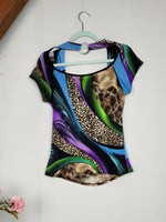 Load image into Gallery viewer, Vintage 00s Y2K draped abstract animal print blouse top
