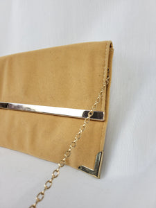 Vintage 00s Y2K sand brown velvet envelope chain bag