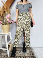 Load image into Gallery viewer, Vintage Y2K 00s camouflage shimmer front split maxi skirt
