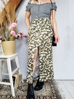 Load image into Gallery viewer, Vintage Y2K 00s camouflage shimmer front split maxi skirt
