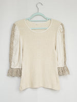 Load image into Gallery viewer, Vintage 90s beige knit milkmaid puff sleeve top blouse
