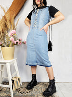 Load image into Gallery viewer, Vintage 90s blue denim minimalist midi dress

