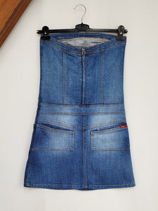 Vintage 90s bandeau sleeveless blue denim bodycon mini dress
