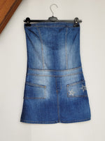 Load image into Gallery viewer, Vintage 90s bandeau sleeveless blue denim bodycon mini dress
