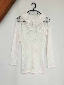 Vintage 90s white sheer net knit roll neck jumper top