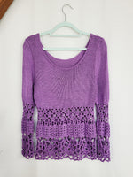 Load image into Gallery viewer, Vintage 90s minimalist purple knit sheer jumper top
