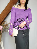 Load image into Gallery viewer, Vintage 90s minimalist purple knit sheer jumper top
