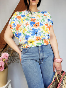 Vintage 90s colorful handmade floral blouse top