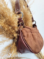 Load image into Gallery viewer, Vintage 00s Y2K brown faux suede baguette shoulder bag
