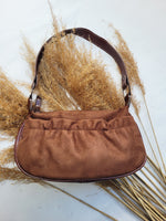 Load image into Gallery viewer, Vintage 00s Y2K brown faux suede baguette shoulder bag
