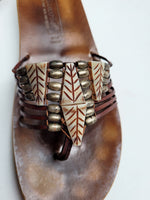 Load image into Gallery viewer, Vintage 90s leather beaded brown split toe slides sandals
