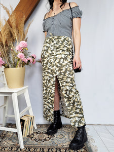 Vintage Y2K 00s camouflage shimmer front split maxi skirt