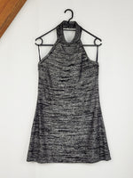 Load image into Gallery viewer, Vintage 90s silver shimmer knit festival halter mini dress
