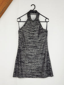 Vintage 90s silver shimmer knit festival halter mini dress