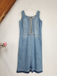 Vintage 90s blue denim minimalist midi dress