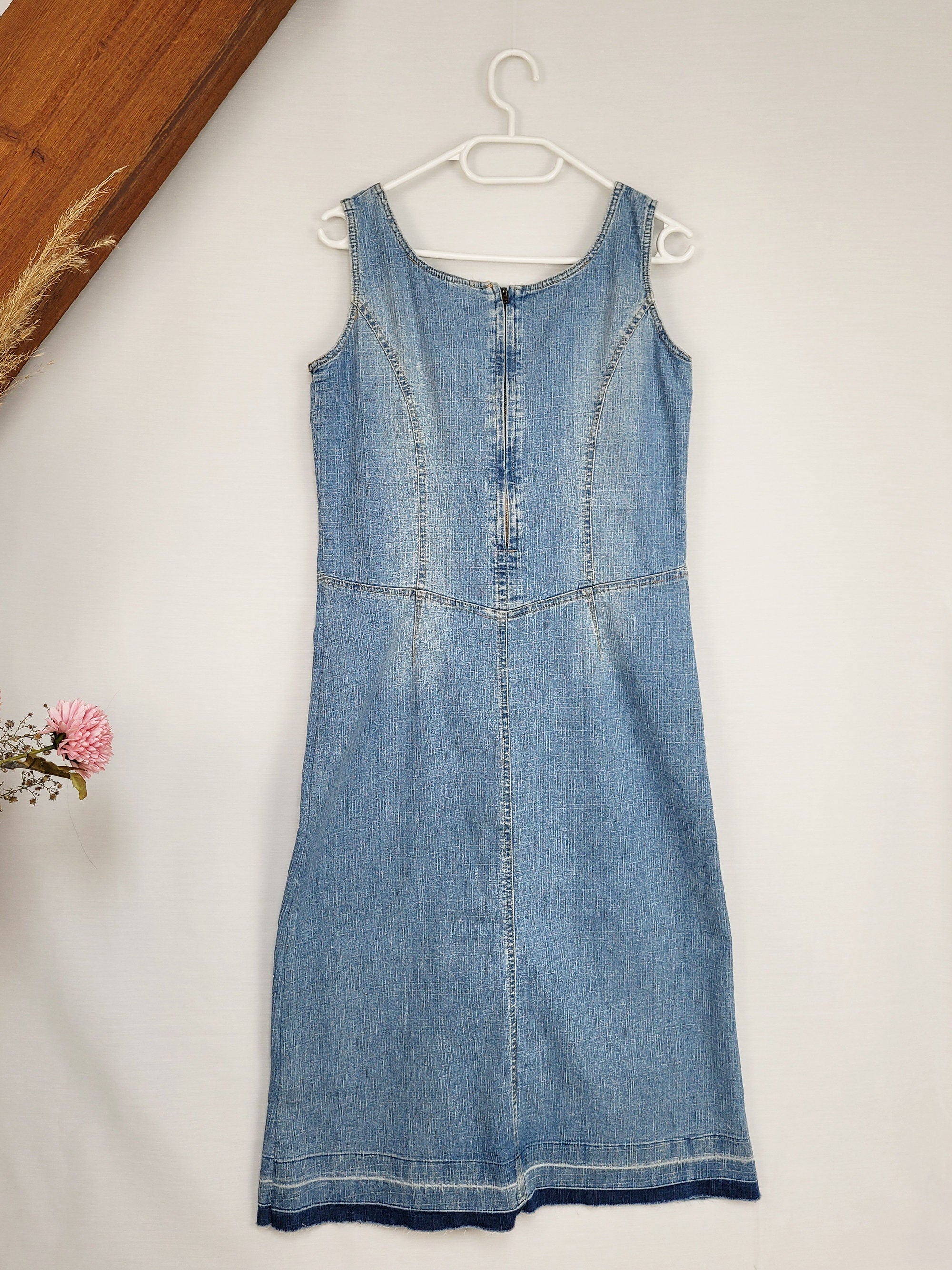 Vintage 90s blue denim minimalist midi dress