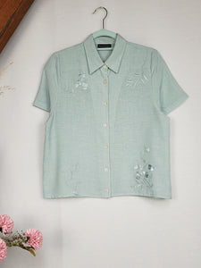 Vintage 90s light blue embroidered summer blouse top