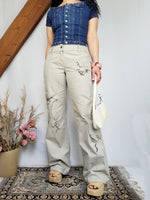 Load image into Gallery viewer, Vintage Y2K 00s low waist beige embroidered straight pants
