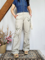 Load image into Gallery viewer, Vintage Y2K 00s low waist beige embroidered straight pants
