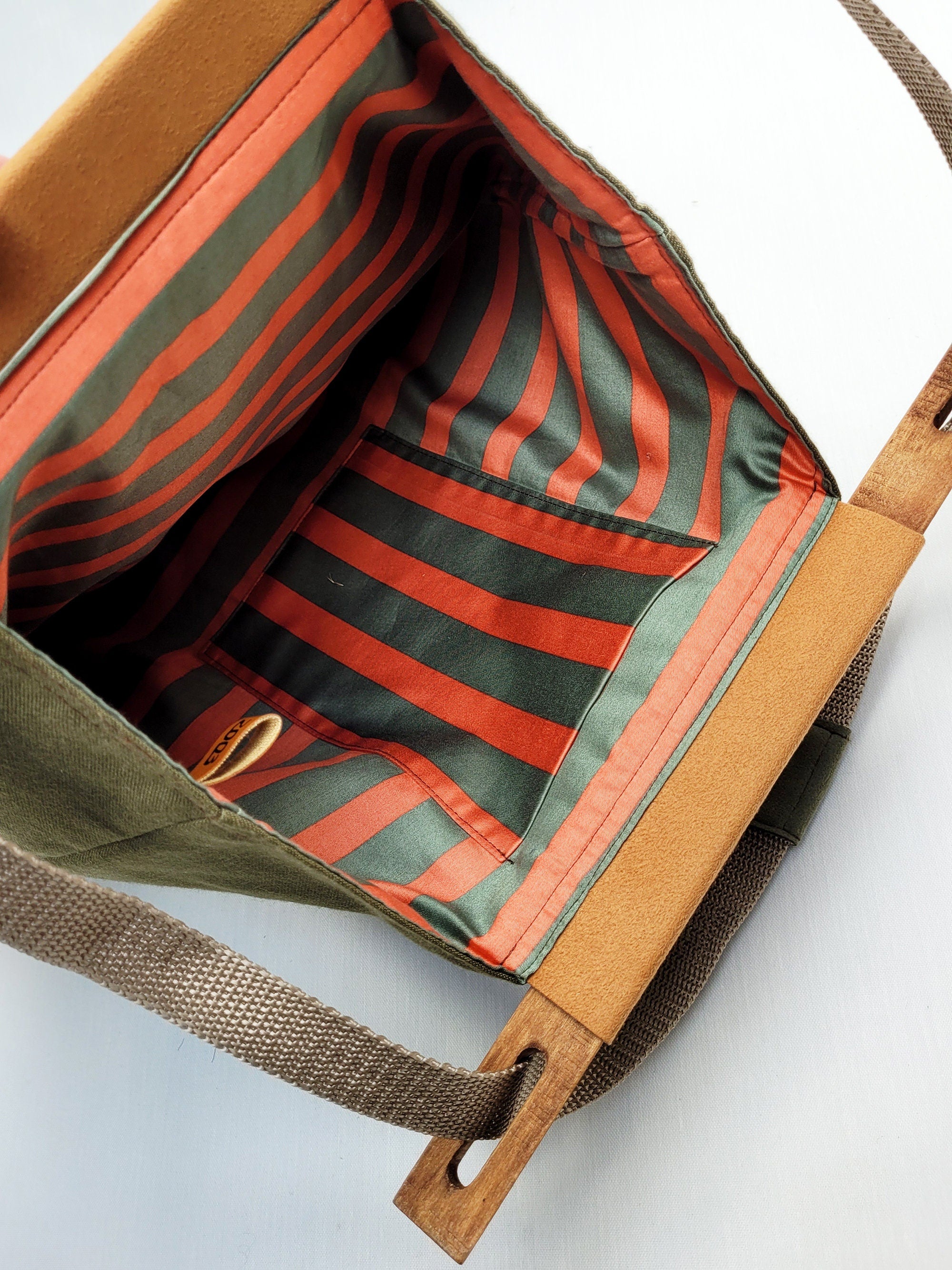 Vintage 90s khaki green tote shoulder bag