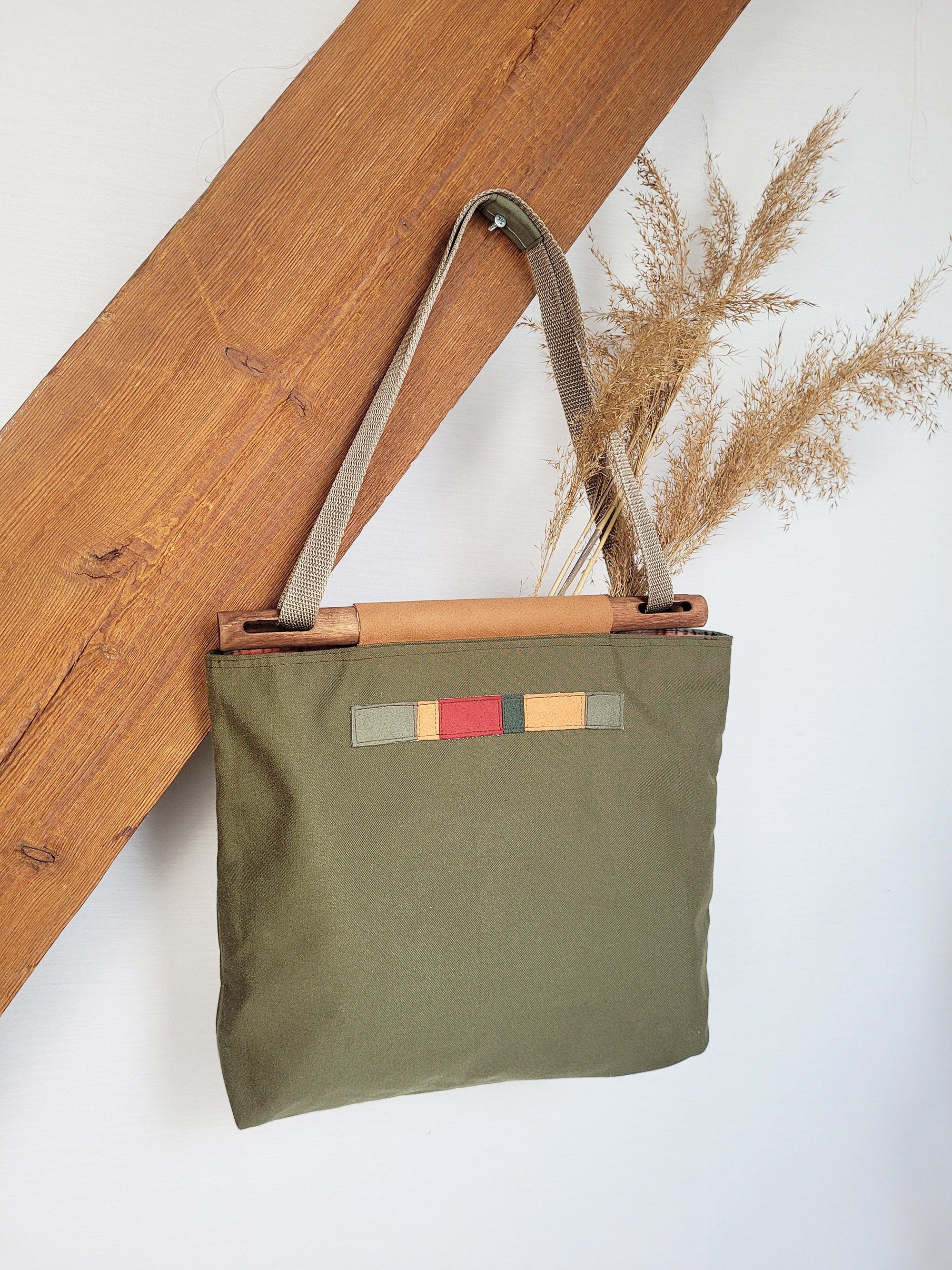 Vintage 90s khaki green tote shoulder bag