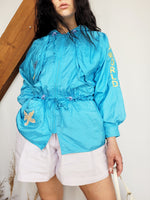 Load image into Gallery viewer, Vintage 90s blue embroidered shell hooded windbreak jacket
