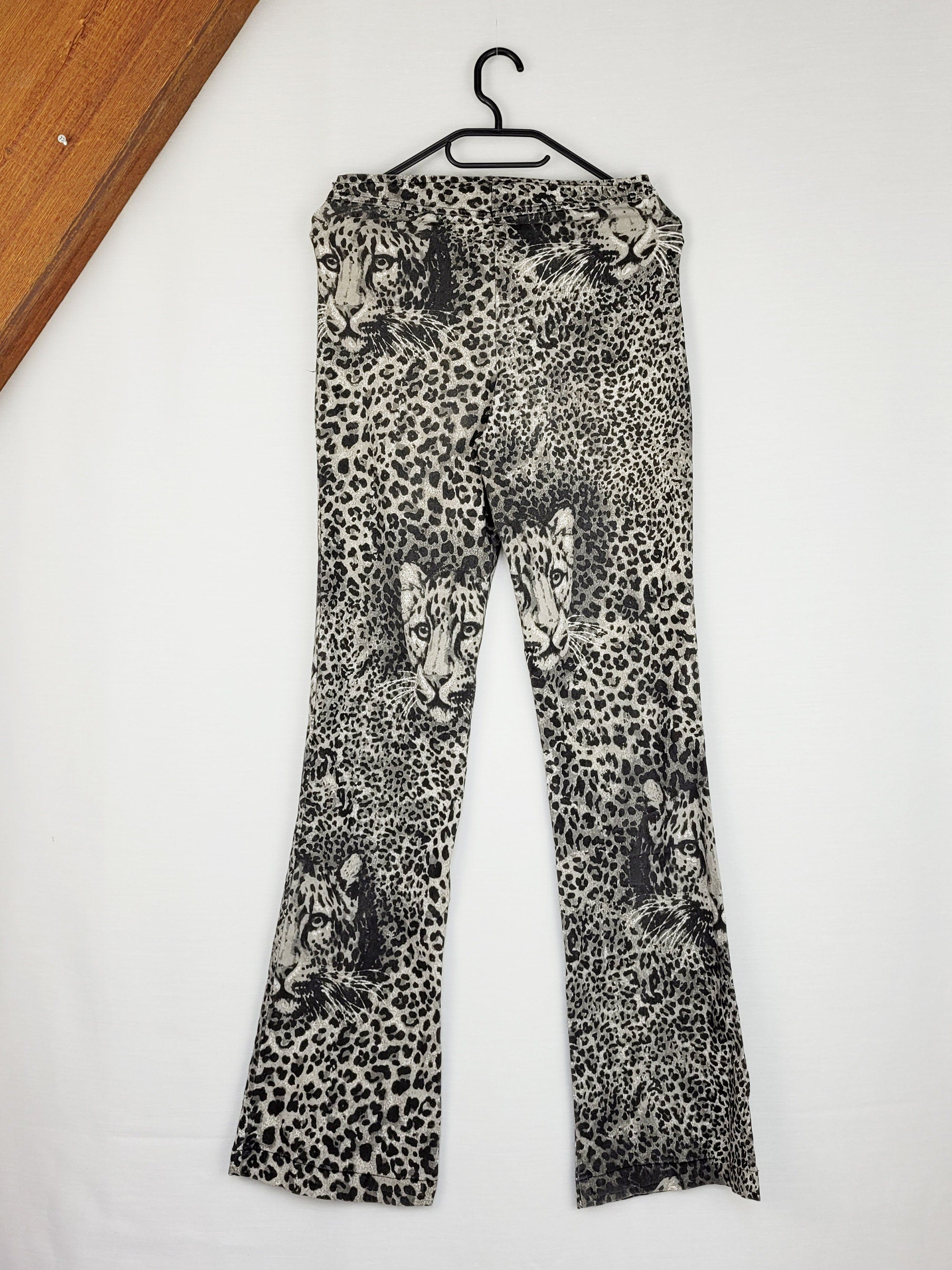 Vintage 90s grey animal print stretch flare pants