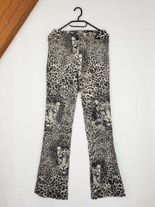 Vintage 90s grey animal print stretch flare pants