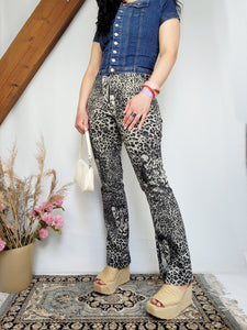 Vintage 90s grey animal print stretch flare pants