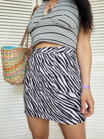 Load image into Gallery viewer, Vintage 00s Y2K zebra print lilac denim mini skirt
