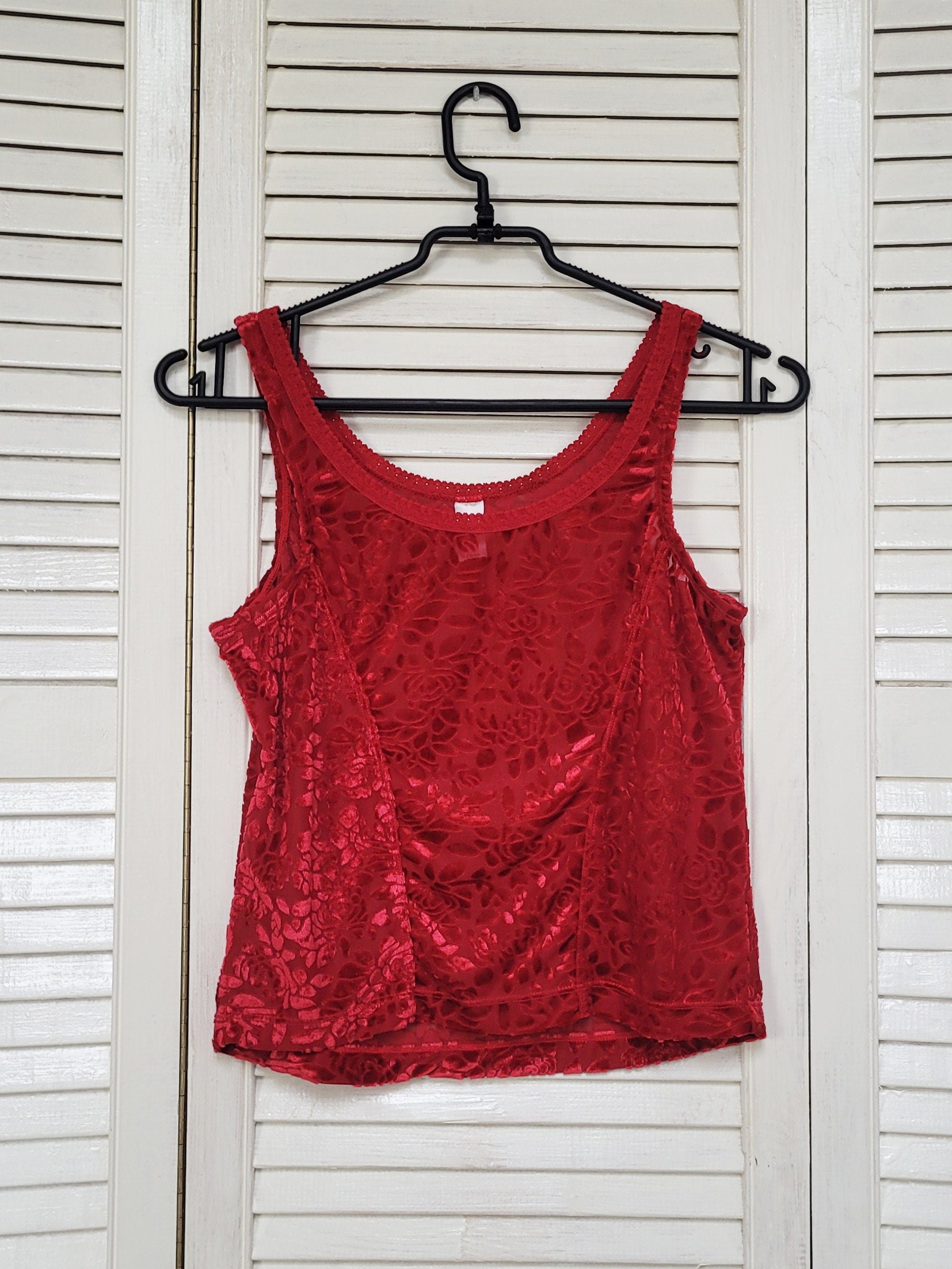 Vintage 90s red sheer velveteen sexy tank blouse top