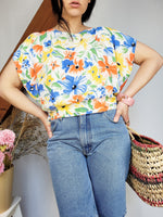 Load image into Gallery viewer, Vintage 90s colorful handmade floral blouse top
