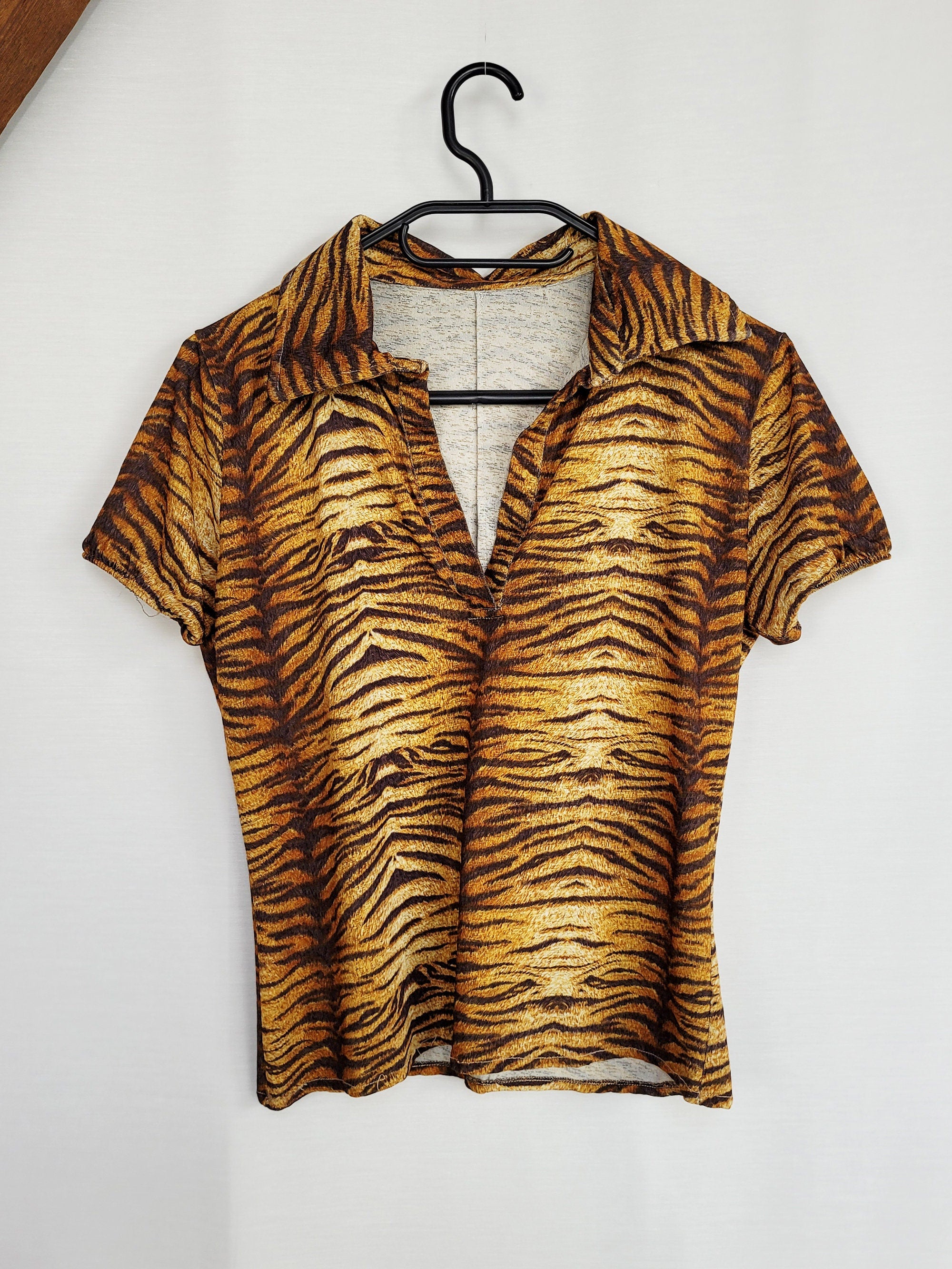 Vintage 90s animal print mesh kitsch blouse top