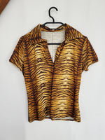 Load image into Gallery viewer, Vintage 90s animal print mesh kitsch blouse top
